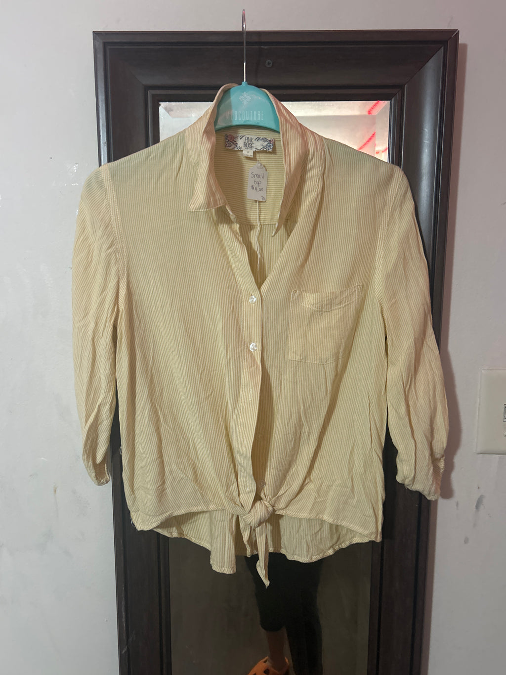 Pink Rose 3/4 Sleeve Yellow top Small