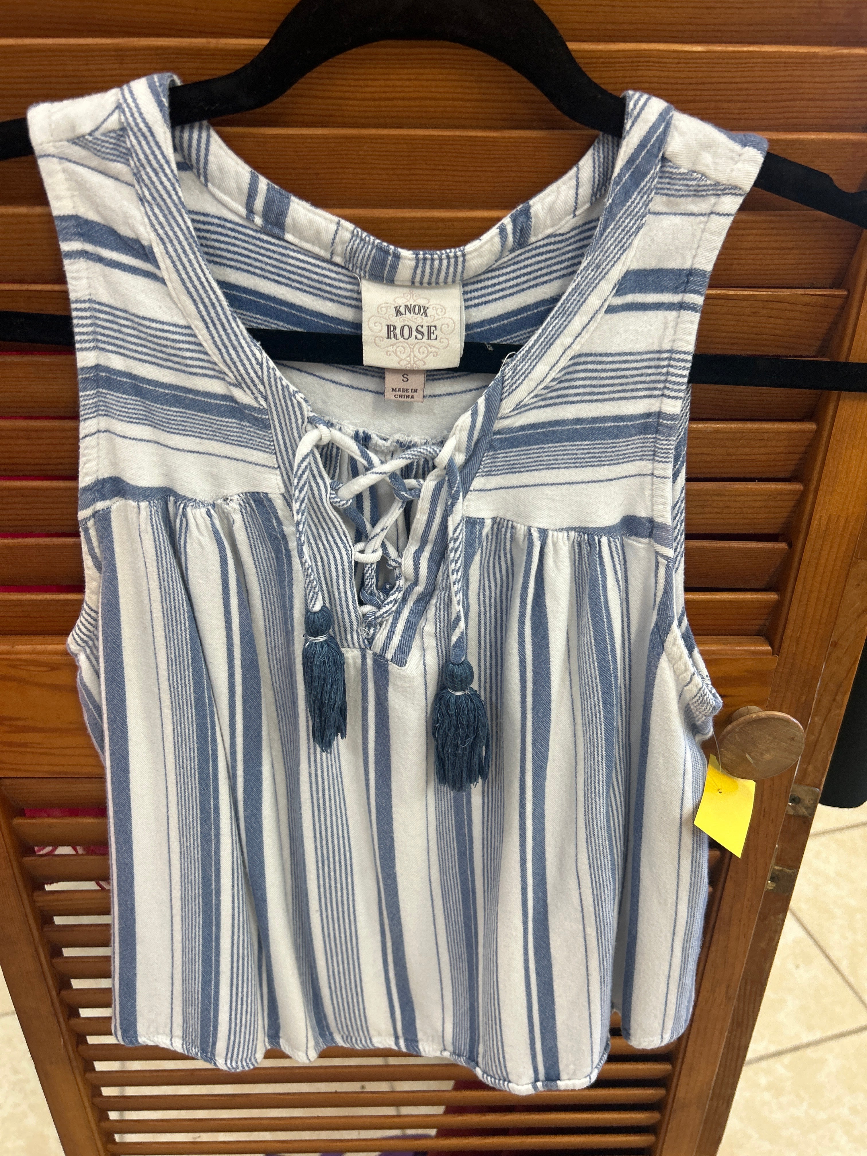 Knox Rose Blue and White Striped Henley Tank Small