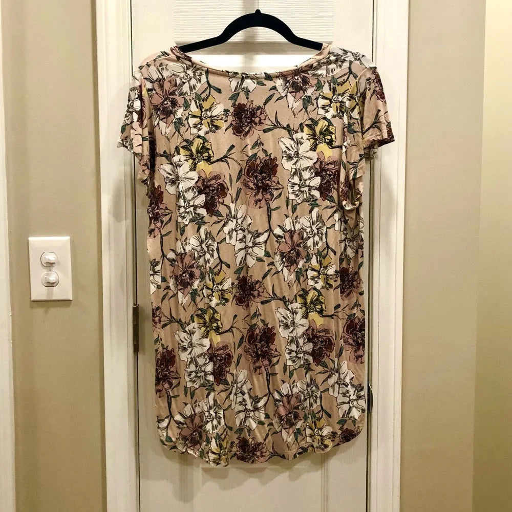Fleur Bleue Pink Flutter Sleeve Floral Top Small