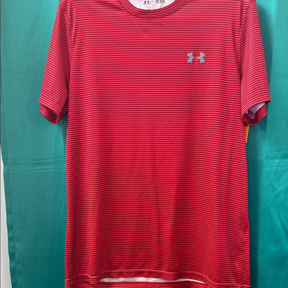 Under Armour Men's Red and Black Striped Tee medium