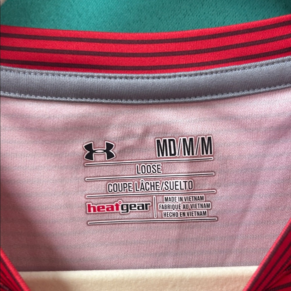 Under Armour Men's Red and Black Striped Tee medium