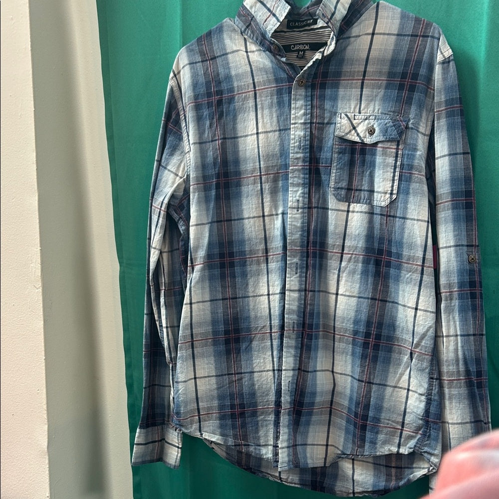 Carbon Blue and White Plaid Men's Shirt medium