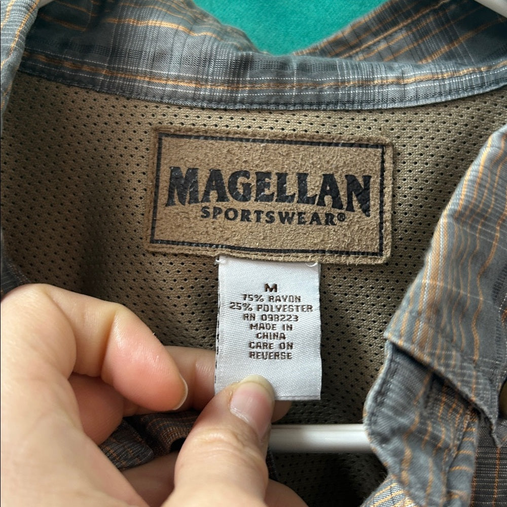 Magellan grey and Tan Plaid Casual Shirt Medium
