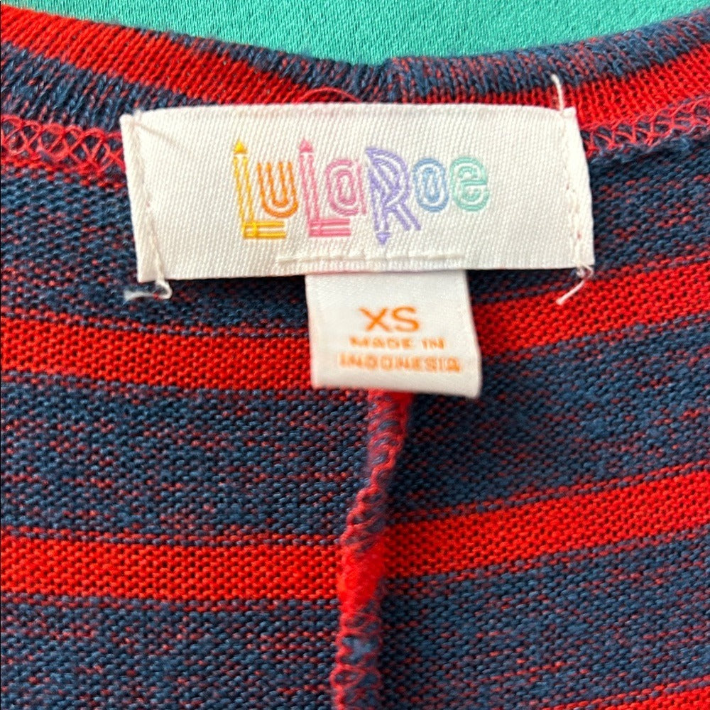 Cotton blend long cardigan,
LuLaRoe Sarah XS, red and navy blue stripes