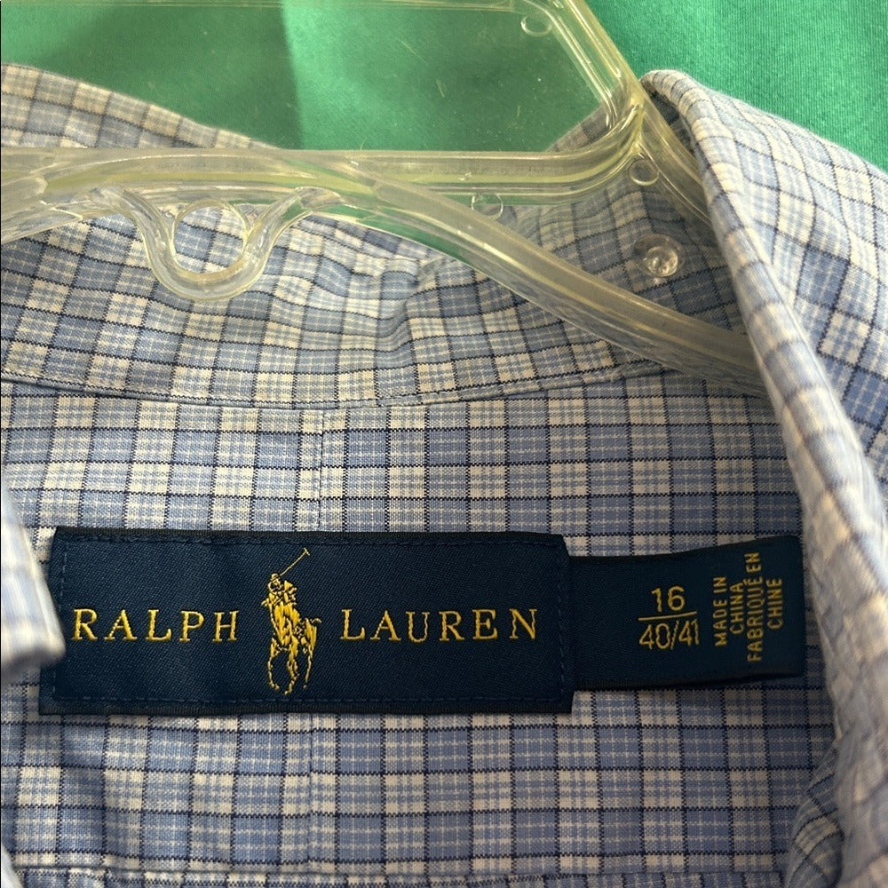 Ralph Lauren Light Blue Plaid Button Down Shirt size 16